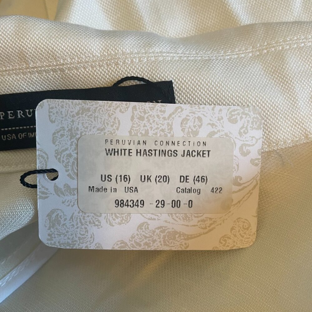 145. Peruvian Connection White Hastings Jacket, Size 16, NWT - Picture 6 of 7
